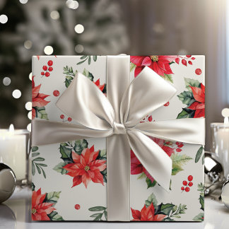 Papier Cadeau Poinsettias Et Baies Rouges Classiques Et Charmant