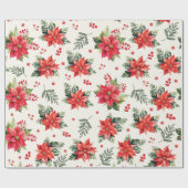 Papier Cadeau Poinsettias Et Baies Rouges Classiques Et Charmant (Plat)