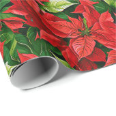Papier Cadeau Poinsettias et Holly Feuilles (Coin rond)