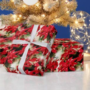 Papier Cadeau Poinsettias Festive Rouge Blanc Floral