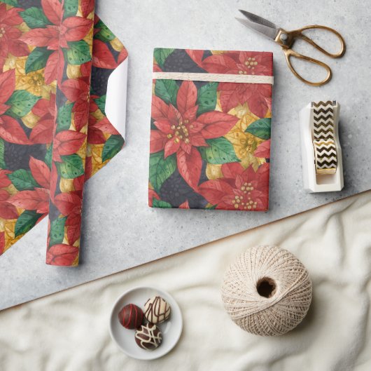 Papier Cadeau Poinsettias Noël Floral (Artisanat)