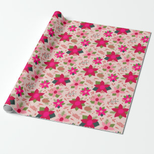 Papier Cadeau Poinsettias roses