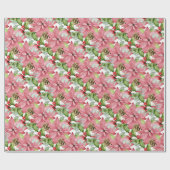 Papier Cadeau Poinsettias roses et pins (Plat)