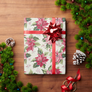 Papier Cadeau Poinsettias roses sur Arrière - plan crème