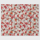 Papier Cadeau Poinsettias rouges et blanches avec baies (Plat)