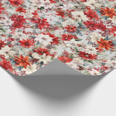 Papier Cadeau Poinsettias rouges et blanches avec baies (Coin)