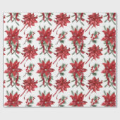 Papier Cadeau Poinsettias Rouges Et Vaches (Plat)