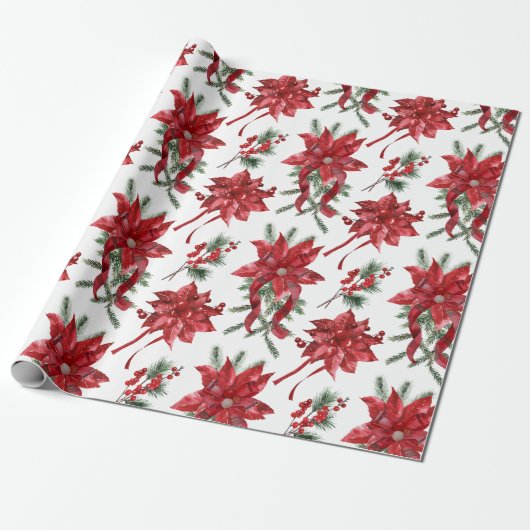 Papier Cadeau Poinsettias Rouges Et Vaches (Déroulé)