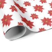 Papier Cadeau Poinsettias Rouges Sur Blanc (Coin rond)