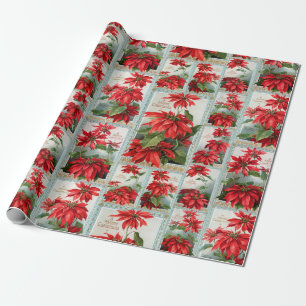 Papier Cadeau Poinsettias Vintages colorées