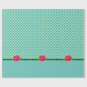 Papier Cadeau Point Aqua & Green Polka | Rose rose avec bande so (Plat)