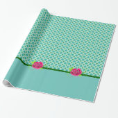 Papier Cadeau Point Aqua & Green Polka | Rose rose avec bande so (Déroulé)