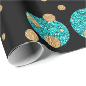 Papier Cadeau Point Confetti Or Bleu turquoise (Coin rond)