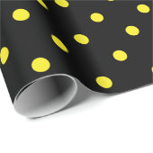 Papier Cadeau Point de polka jaune sur le grand espace noir (Coin rond)