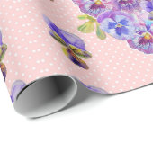 Papier Cadeau Point fleuri rose Pansy Aquarelle (Coin rond)