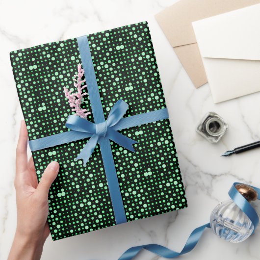 Papier Cadeau Point Polka 02.Vert. BG noir (Cadeaux)