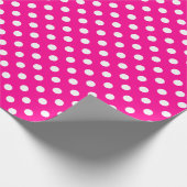 Papier Cadeau Point Polka blanc sur espace médium rose chaud (Coin)