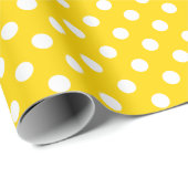 Papier Cadeau Point Polka blanc sur l'espace jaune doré (Coin rond)