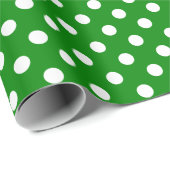 Papier Cadeau Point Polka blanc sur un espace vert moyen (Coin rond)