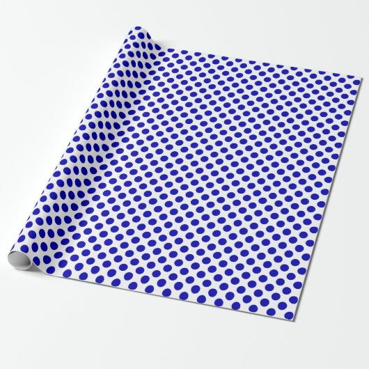 Papier Cadeau Point Polka bleu royal sur papier blanc (Déroulé)
