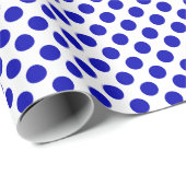 Papier Cadeau Point Polka bleu royal sur papier blanc (Coin rond)