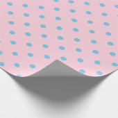 Papier Cadeau Point Polka bleu sur un grand espace rose clair (Coin)
