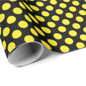 Papier Cadeau Point Polka jaune sur papier à envelopper noir (Coin rond)