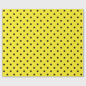 Papier Cadeau Point Polka noir sur grand espace jaune (Plat)