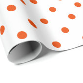 Papier Cadeau Point Polka orange vif sur blanc (Coin rond)