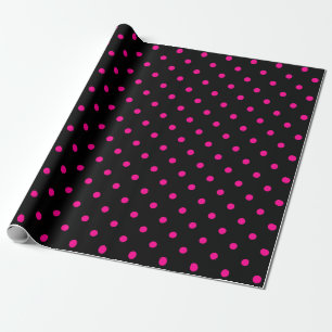Papier Cadeau Point Polka rose chaud sur le grand espace noir