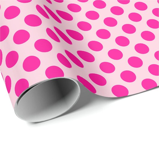 Papier Cadeau Point Polka rose chaud sur papier à enveloppement (Coin rond)