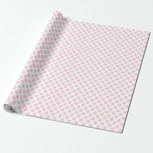 Papier Cadeau Point Polka rose pâle sur papier à envelopper blan (Déroulé)