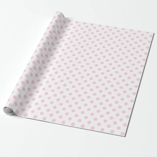 Papier Cadeau Point Polka rose pâle sur un espace blanc moyen (Déroulé)
