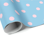 Papier Cadeau Point Polka rose pâle sur un large espace bleu (Coin rond)