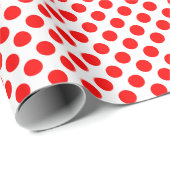 Papier Cadeau Point Polka rouge sur papier à envelopper blanc (Coin rond)
