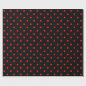Papier Cadeau Point Polka rouge sur papier noir à enveloppement  (Plat)