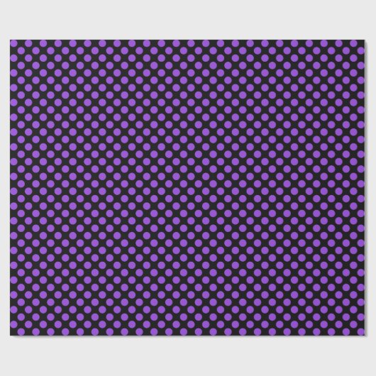 Papier Cadeau Point Polka violet sur papier à envelopper noir (Plat)