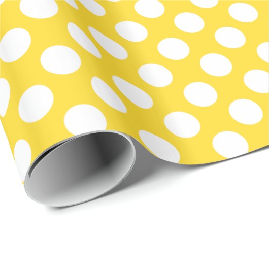 Papier Cadeau Pointe Polka blanche et jaune (Coin rond)