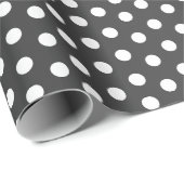 Papier Cadeau Pointe Polka blanche et Satin noir clair (Coin rond)