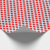 Papier Cadeau Pointe Polka rouge sur papier d'enveloppement bleu (Coin)