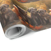 Papier Cadeau Pointeur à poils durs Griffon Puppy Automne (Coin rond)