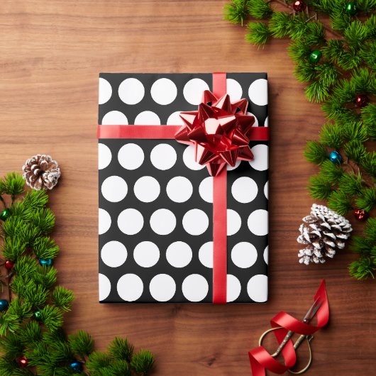 Papier Cadeau Points blancs classiques motif continu EN NOIR (Cadeau de vacances)