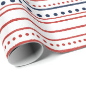 Papier Cadeau Points blancs et bleus rouges et rayures peintes (Coin rond)