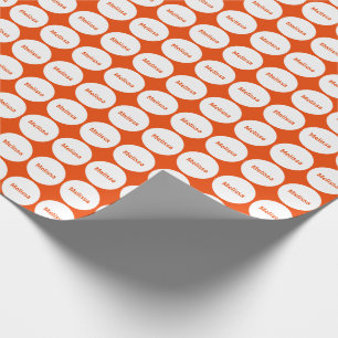 Papier Cadeau Points Blancs Motif Sur Orange Lumineux Avec Nom