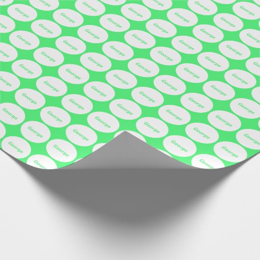 Papier Cadeau Points Blancs Motif Sur Vert Lumière Avec Nom (Coin)