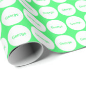 Papier Cadeau Points Blancs Motif Sur Vert Lumière Avec Nom (Coin rond)