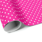 Papier Cadeau Points blancs rose néon chaud et blanc (Coin rond)