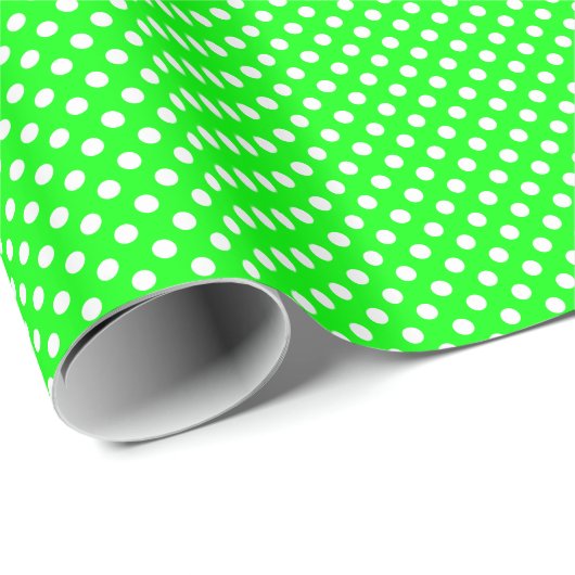 Papier Cadeau Points blancs sur fond vert citron (Coin rond)