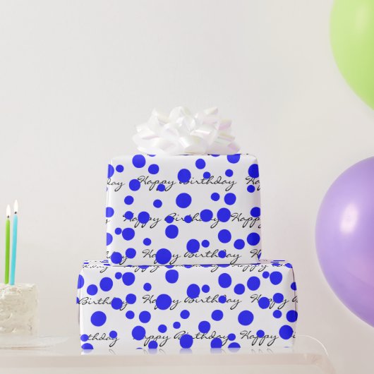 Papier Cadeau Points Bleus Anniversaire Sur Blanc (Cadeaux de fête)