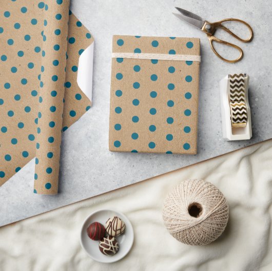 Papier Cadeau Points bleus Turquoises foncés verts Faux Rustique (Artisanat)